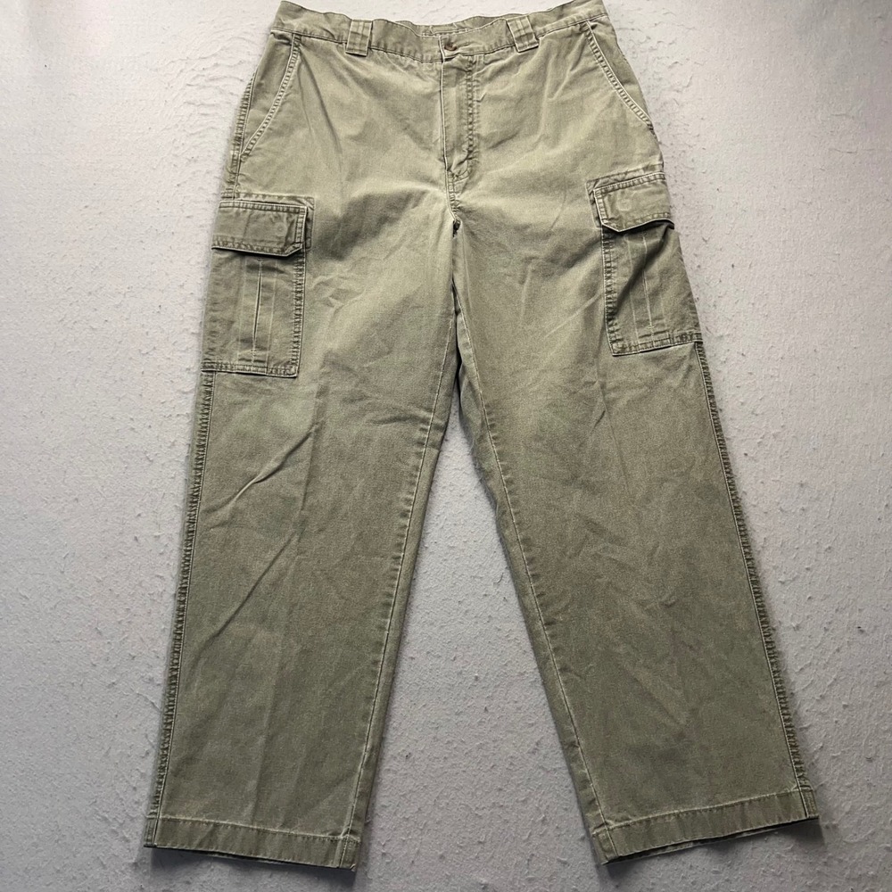 LL Bean Mens Cargo Pants Olive Green Cotton‎ Utility Trousers 34x29 191818
